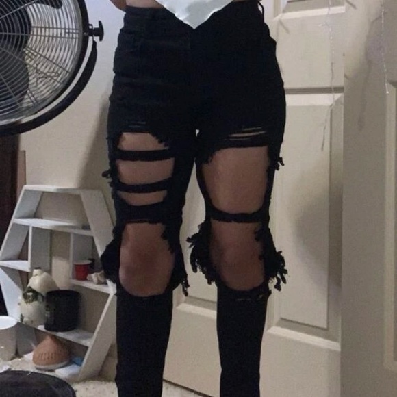 High Waisted Black Ripped Jeans - Picture 2 of 3
